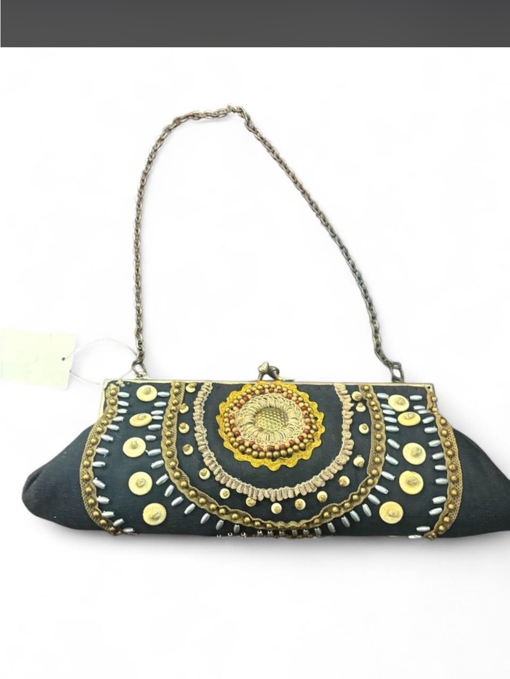 Coldwater Creek Black Embellished Evening Clutch with Gold Accents